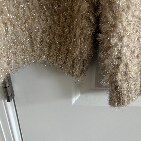 Zara Beige and Gold Metallic Textured Open-Front Cardigan Sweater - SZ M - Picture 4 of 4